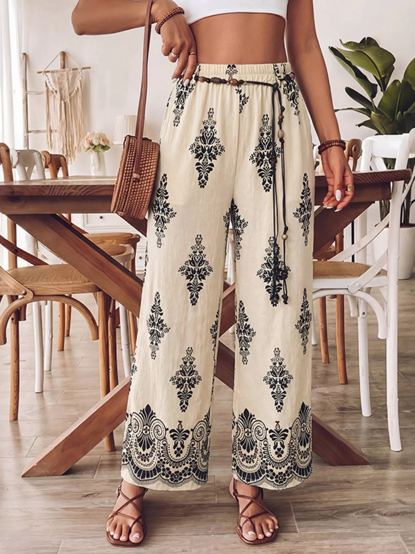 Boho Print Wide Leg Pants