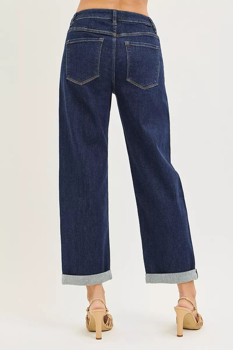 RISEN Jeans - Slouchy Cropped  Boyfriend Jeans With Cuffed Hem