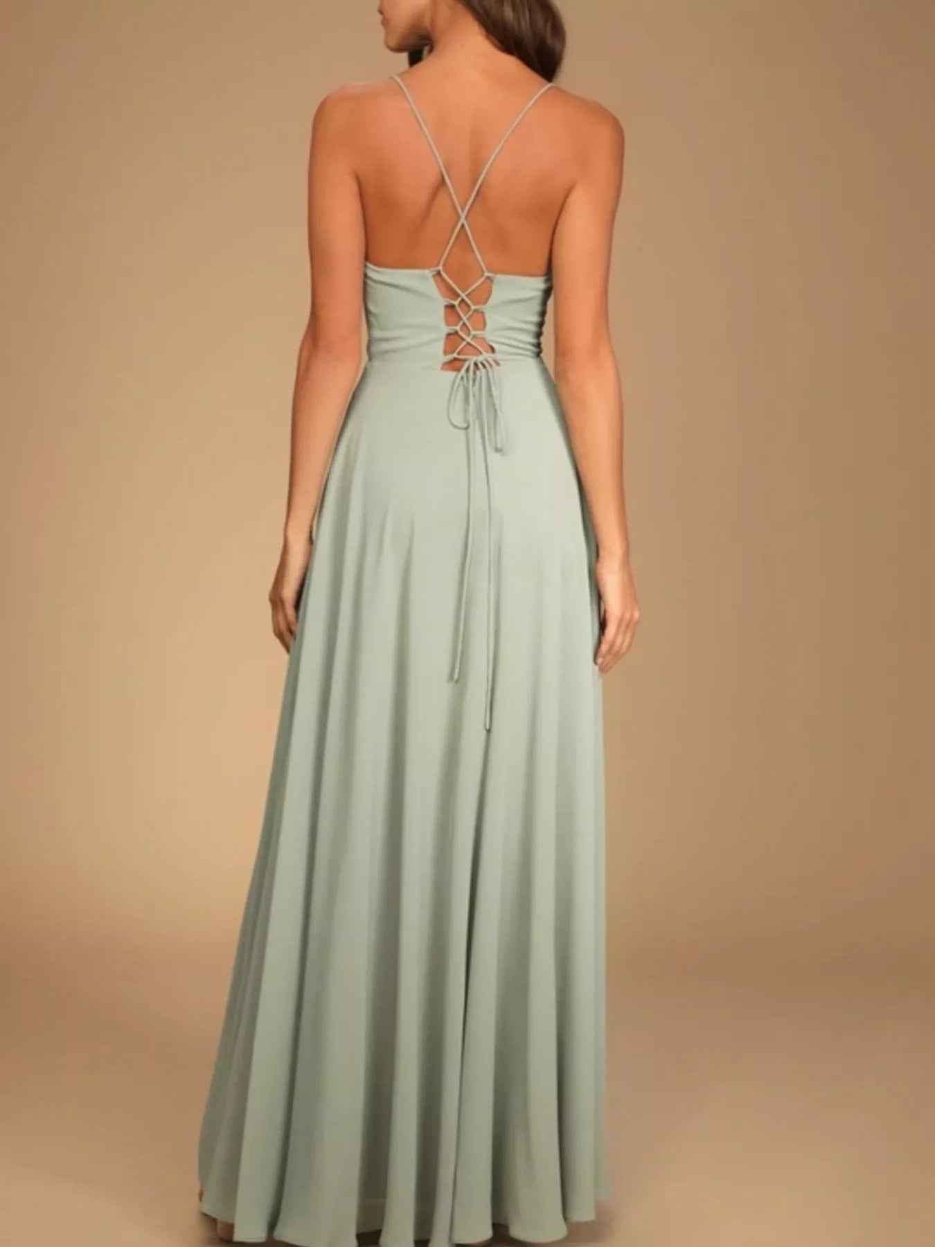 Backless Cowl Neck Lace-Up Slit Maxi Dress