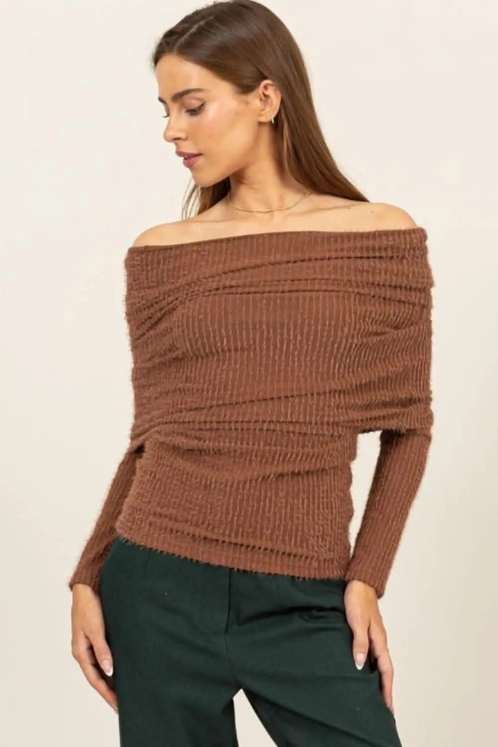 Pants Trendsi Hyfve fuzzy off-shoulder top