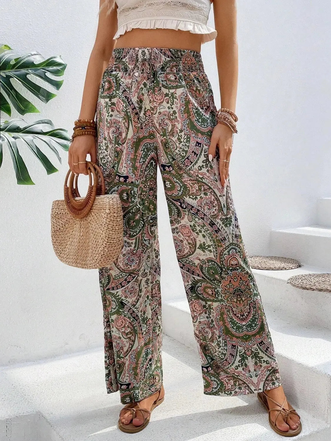 Boho Paisley Printed Wide Leg Pants
