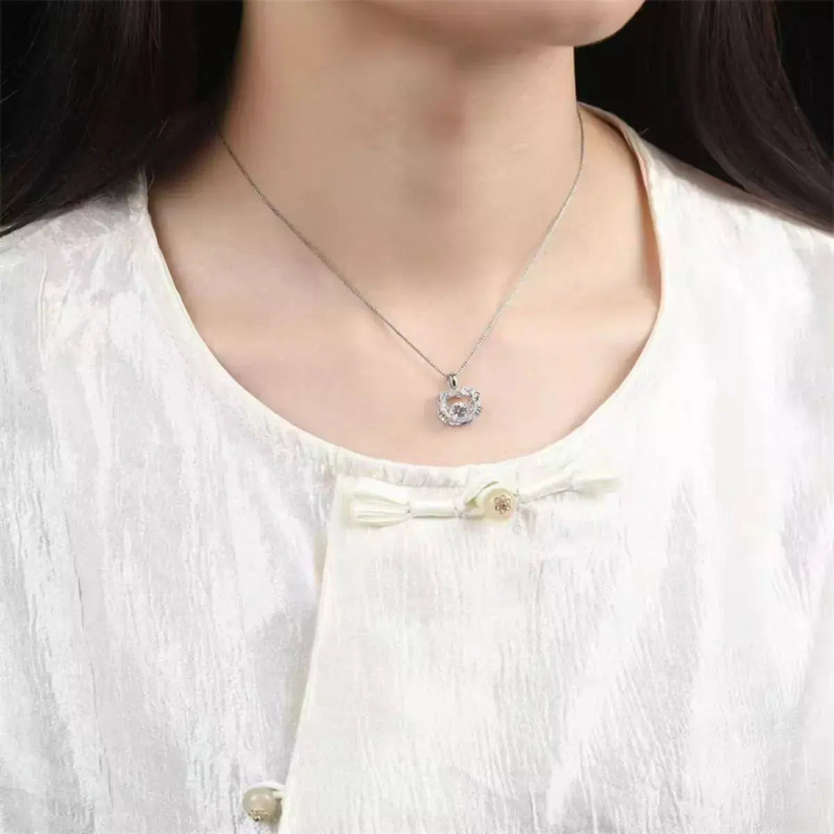 925 Sterling Silver Cat Ear 2 Carat Moissanite Pendant