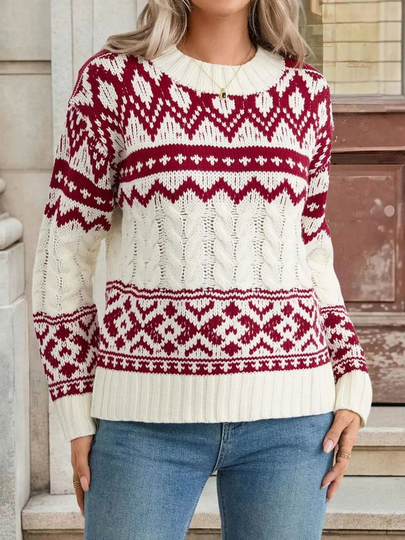 Long Sleeve Cable Knit Christmas Sweater