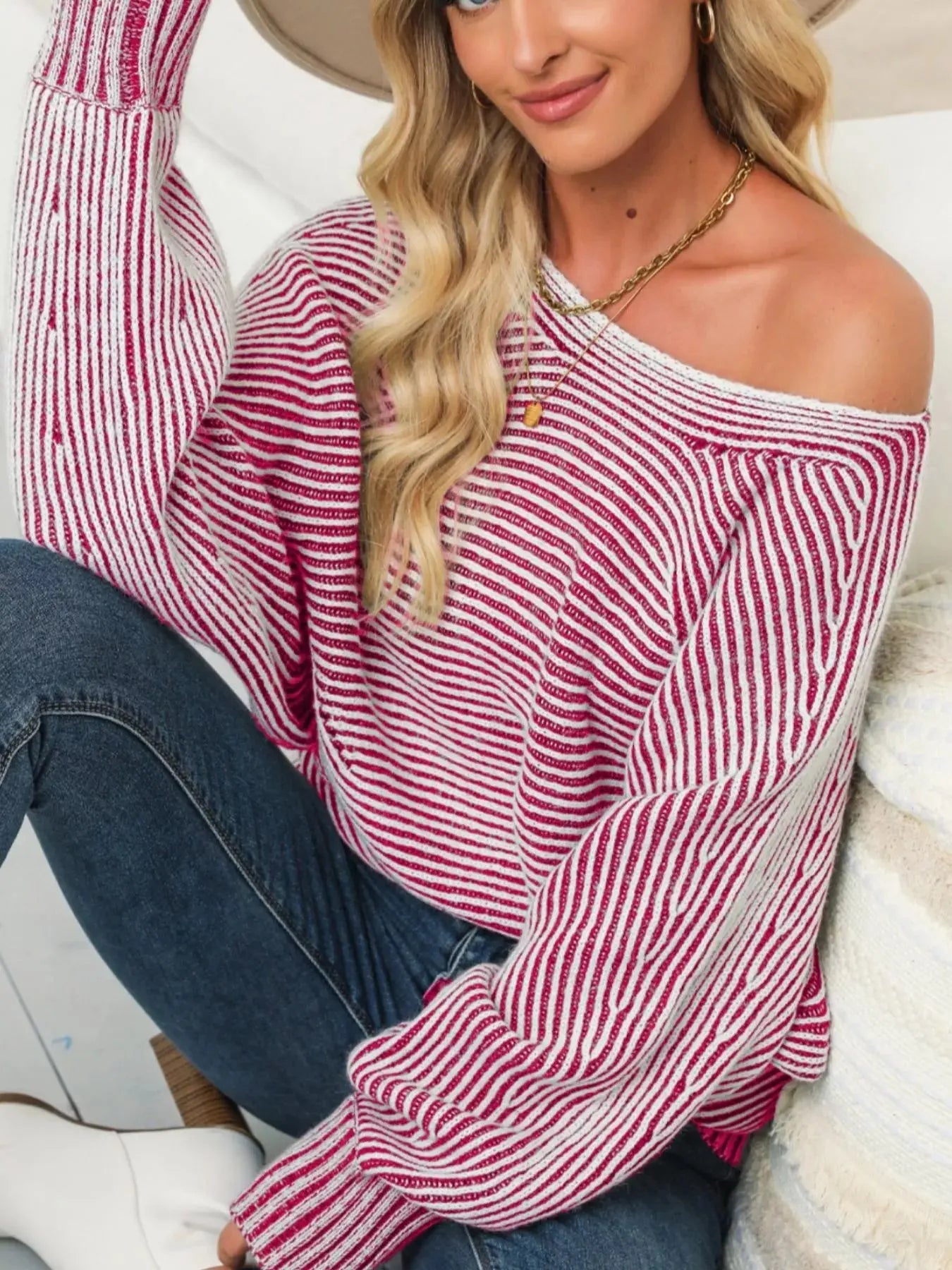 Striped Casual Boat Neck Sweater