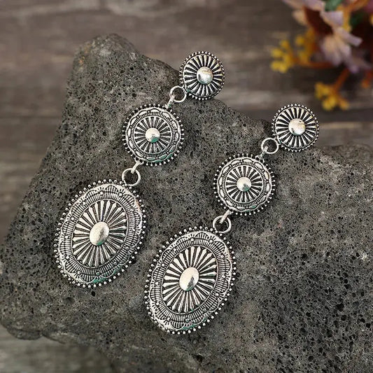 Vintage Western Concho-Style Alloy Dangle Earrings