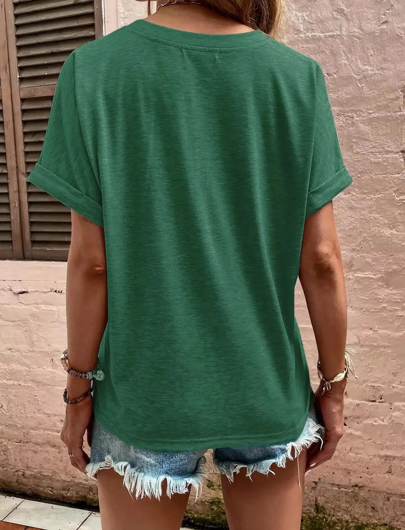 Full Size Notched Rolled Short Sleeve T Shirt