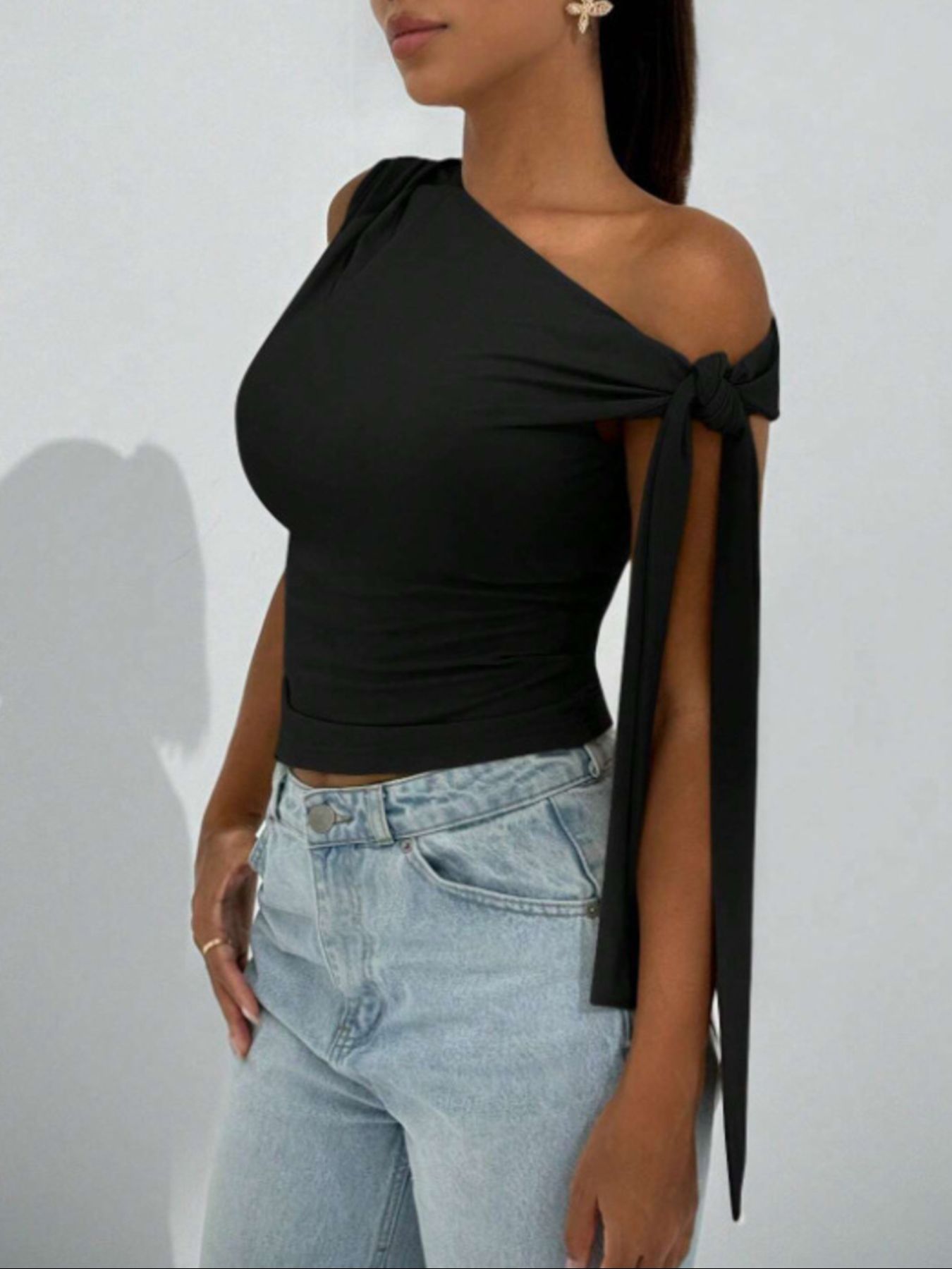 Tie Detail One Shoulder Top