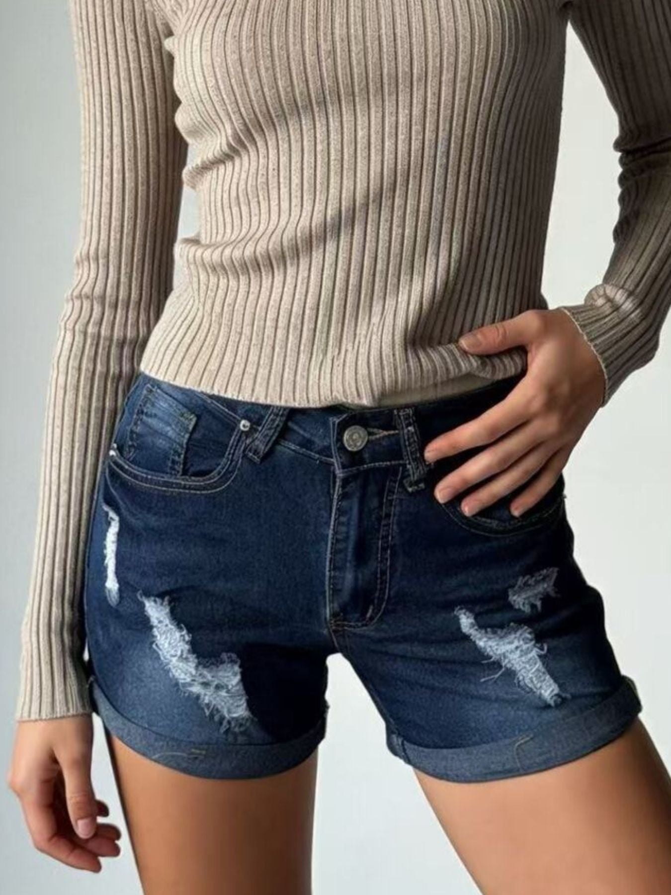 Washed Distressed Denim Shorts