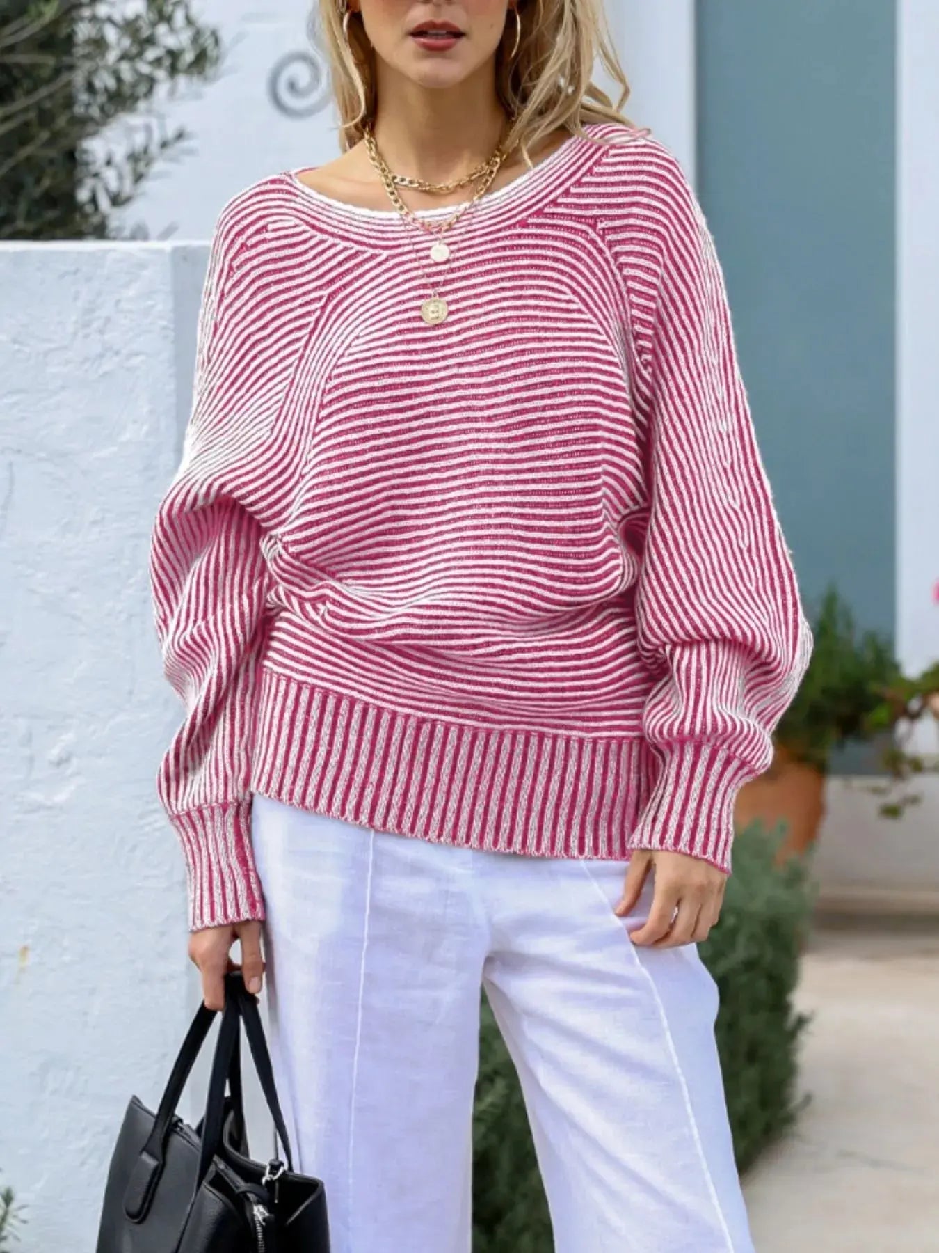 Striped Casual Boat Neck Sweater