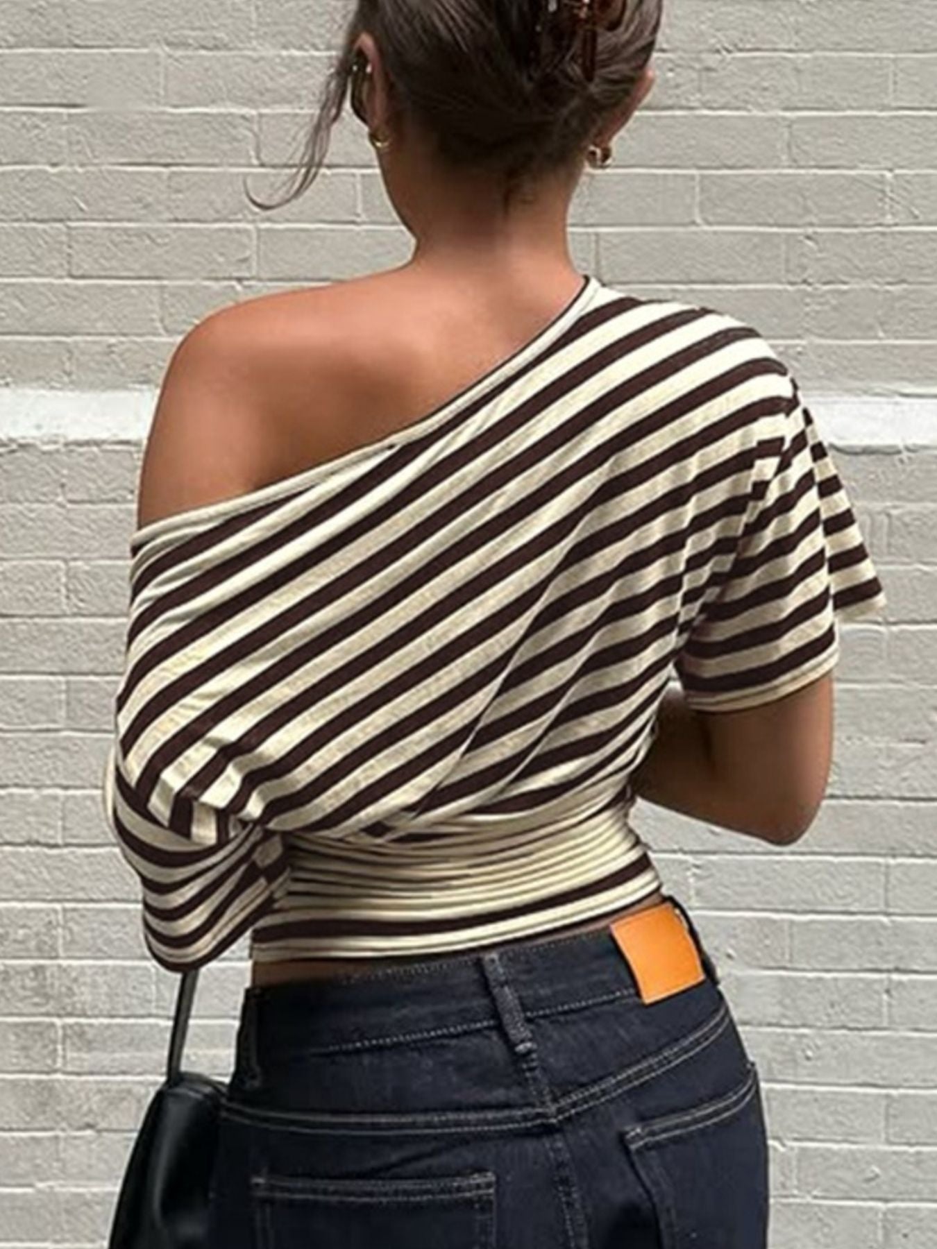 Striped One Shoulder T Shirt