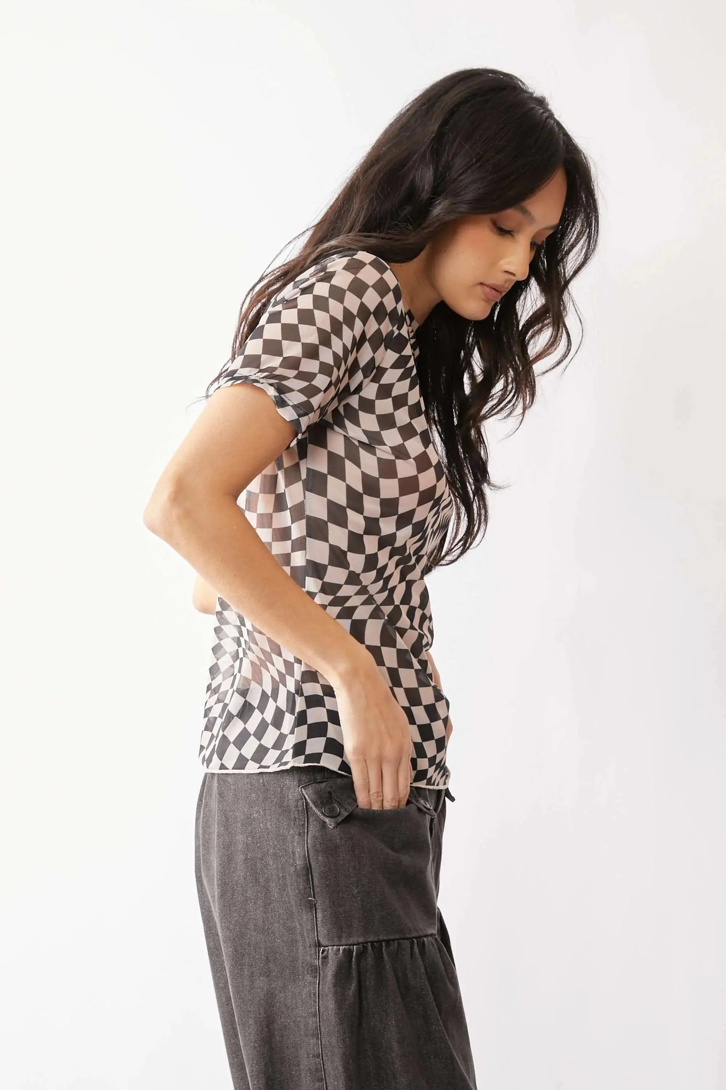 Trendsi Checkerboard Mesh Top - Breathable Casual Tee
