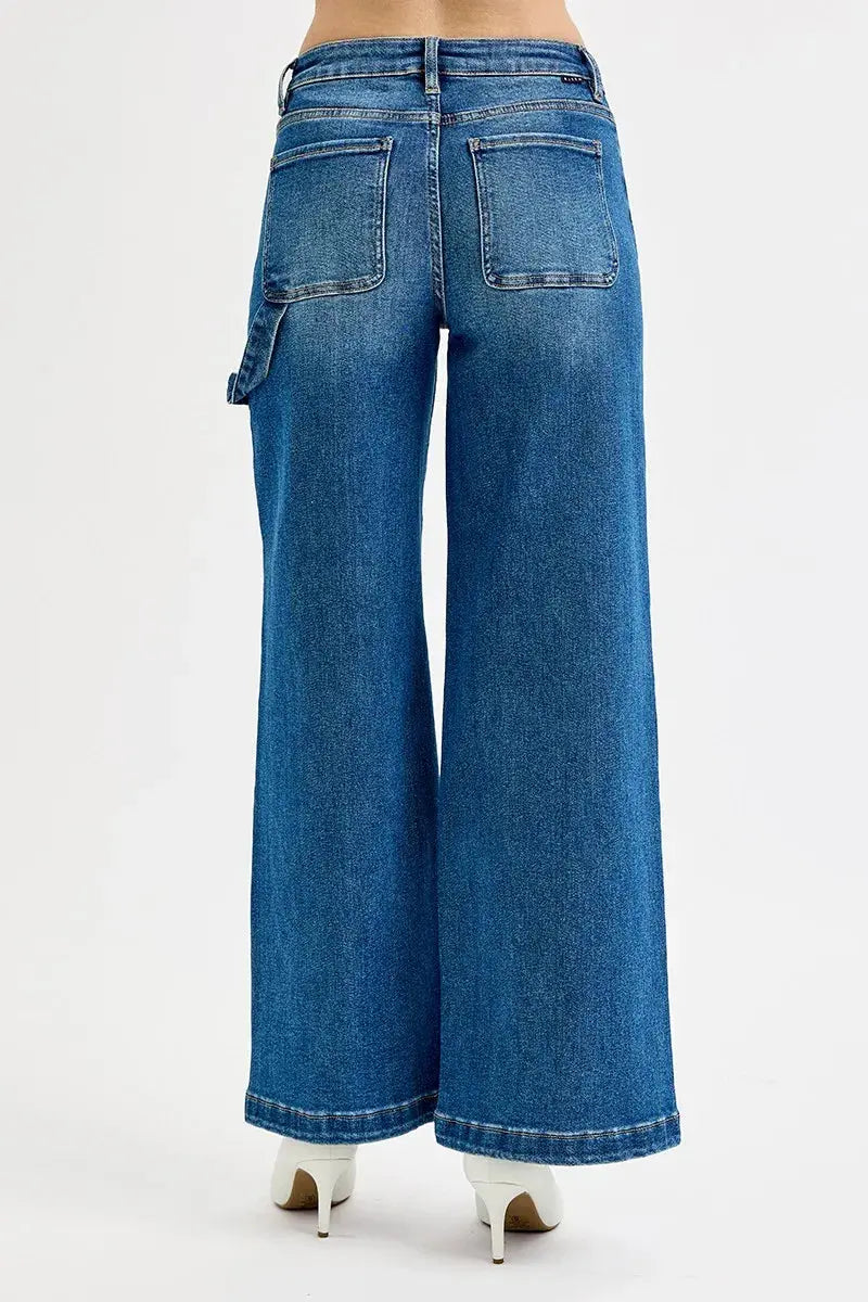 RISEN Jeans - Plus Size High Rise Wide Leg Patch Detailed Jeans