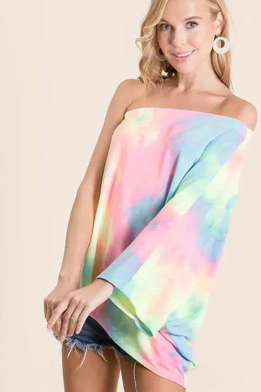 Women's One Shoulder Tee Tee - Tie Dye One Shoulder - Casual Soft French Terry