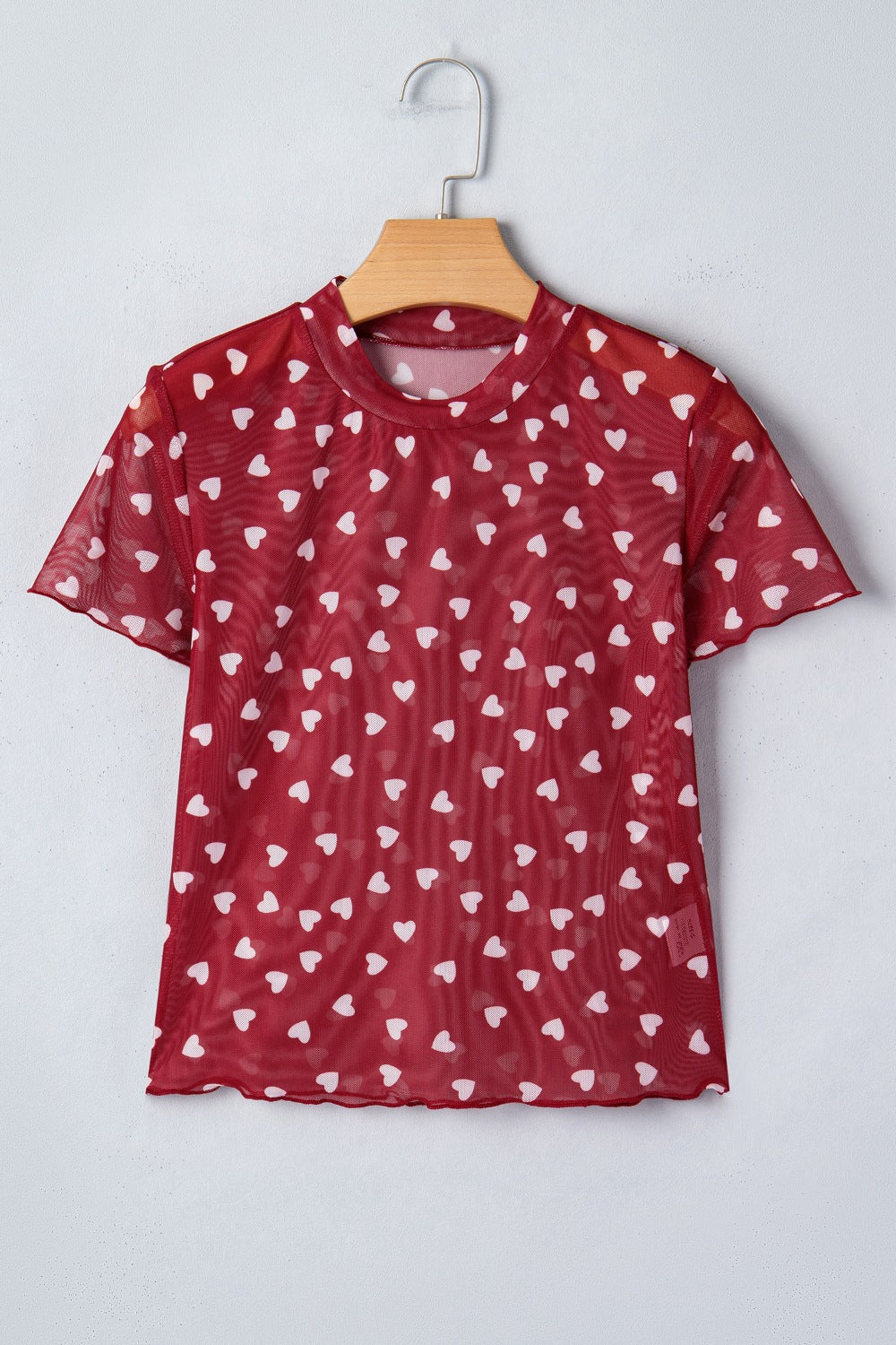 Women's Sheer Heart Print Fitted Mesh Blouse