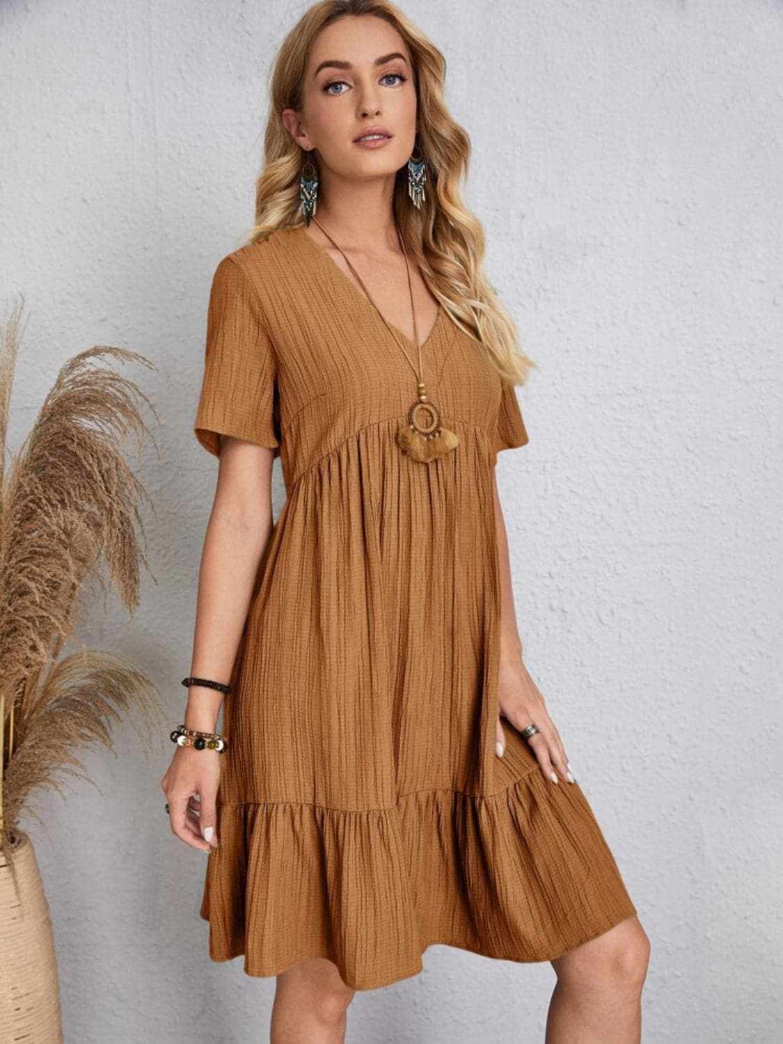 Dresses Trendsi Elegant V-neck dress - 100% polyester