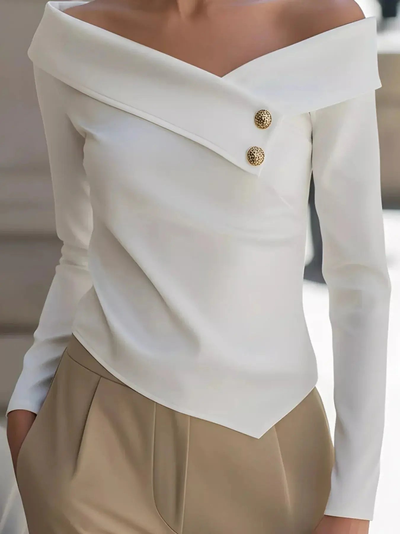 Decorative Button Off Shoulder Blouse