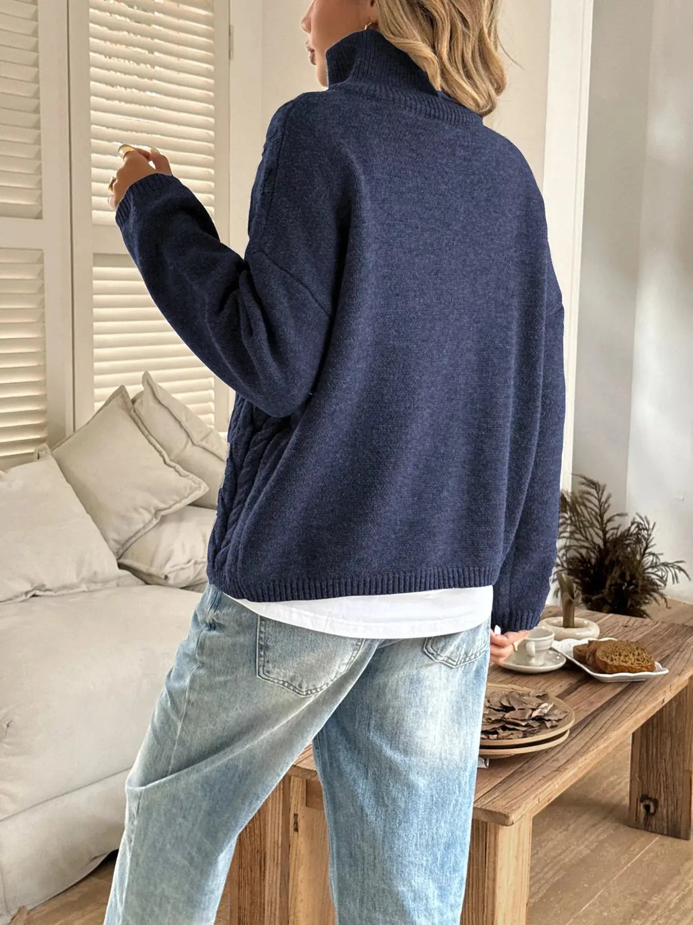Zip Collar Cable Knit Sweater