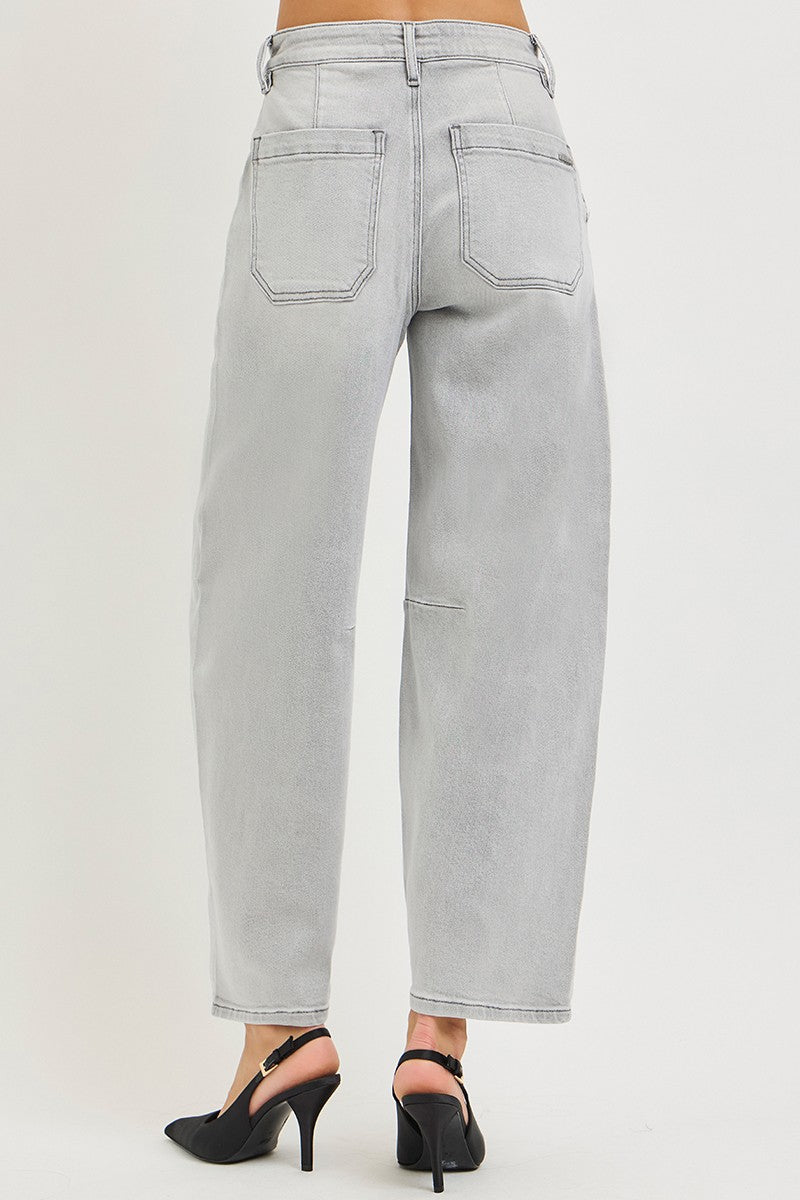 Light Grey Slouchy Cropped Barrel Jeans