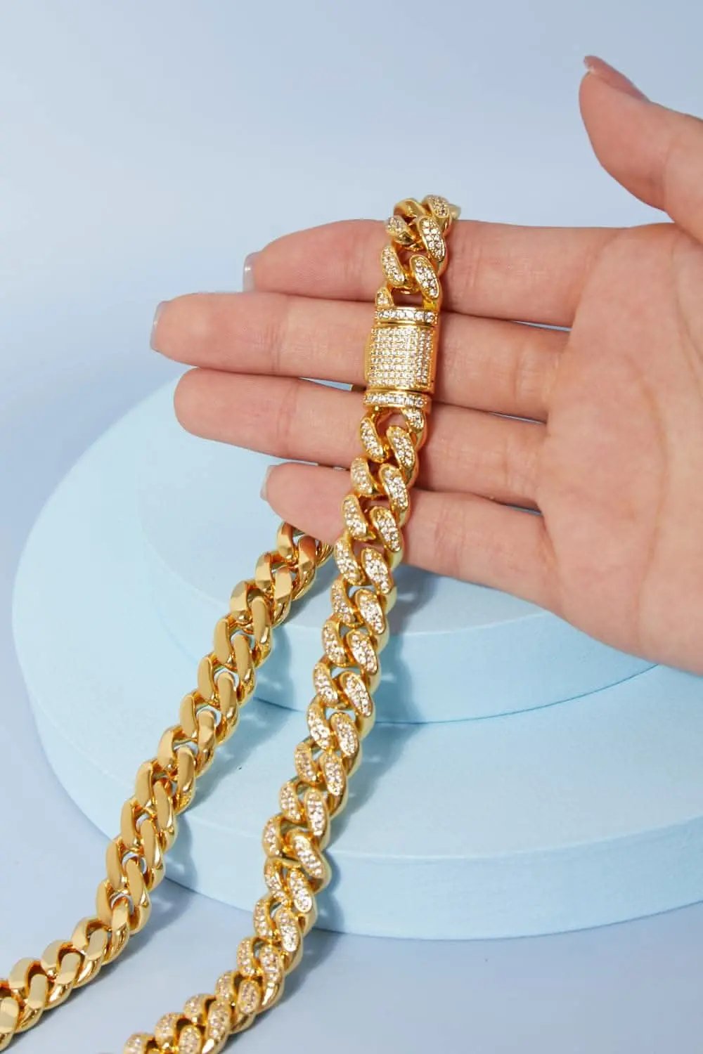 Trendsi Brass Curb Chain Necklace Gold CZ Accents — Everyday Wear
