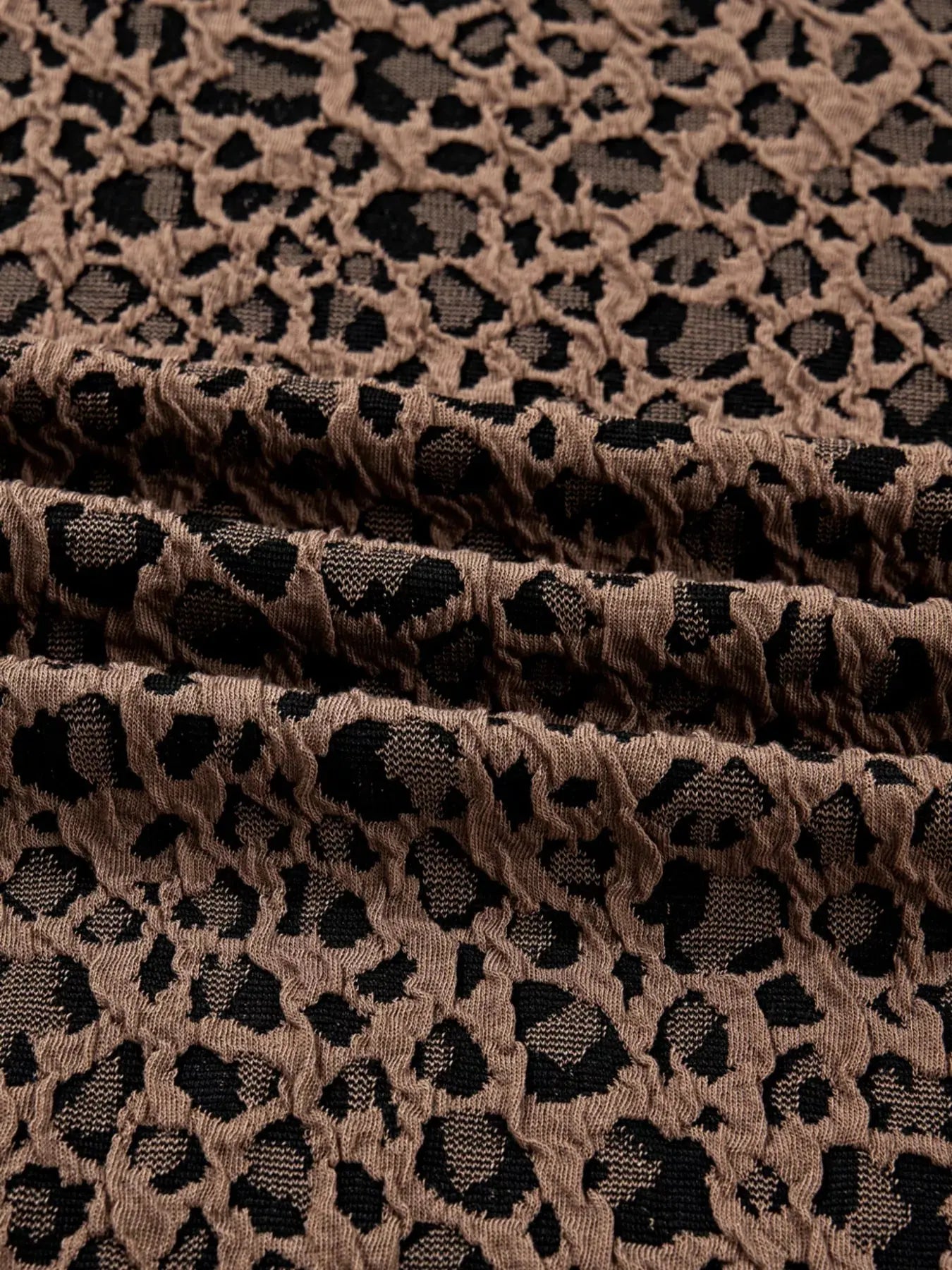 Ribbed Trim Leopard Print Long Sleeve Top