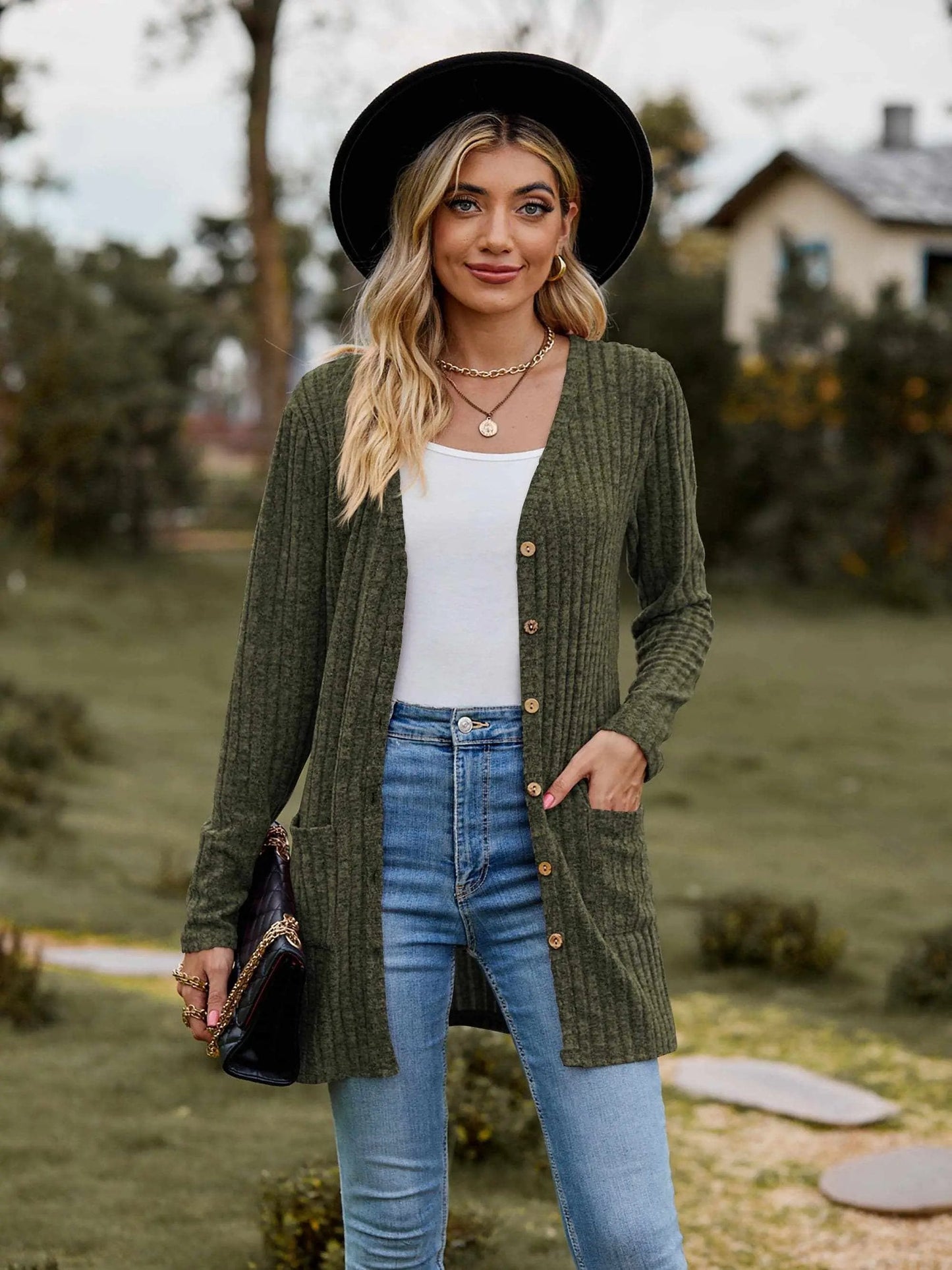 Sweaters Trendsi Heathered ribbed cardigan with pockets