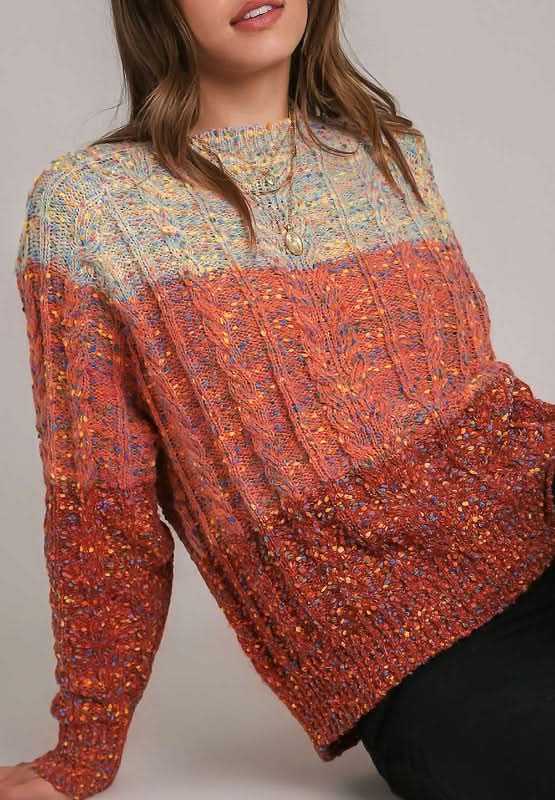 Sweaters Trendsi Cable-Knit Color Block Women's Sweater: Cozy & Stylish Long Sleeve Top