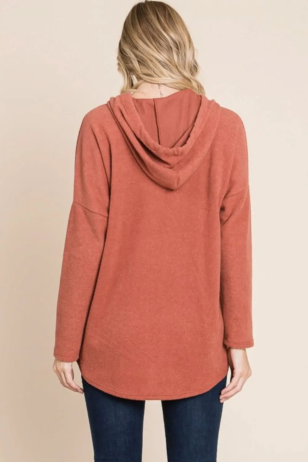 Trendsi Women's Contrast Knit Hoodie With Drop Shoulder — Casual Sweatshirt