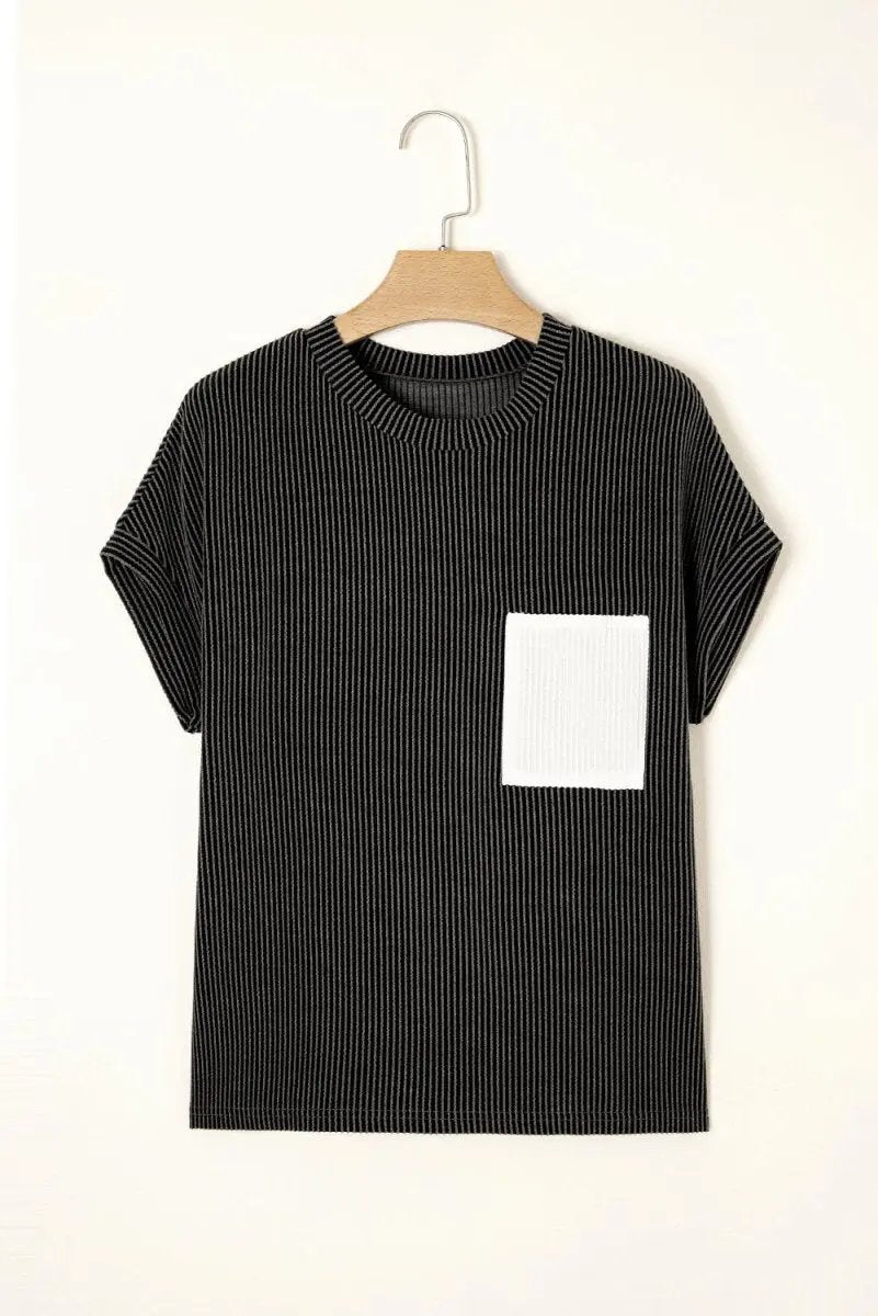T-Shirts Love Salve Grey Knit Colorblock Daily Wear T-Shirt Casual, Pocketed
