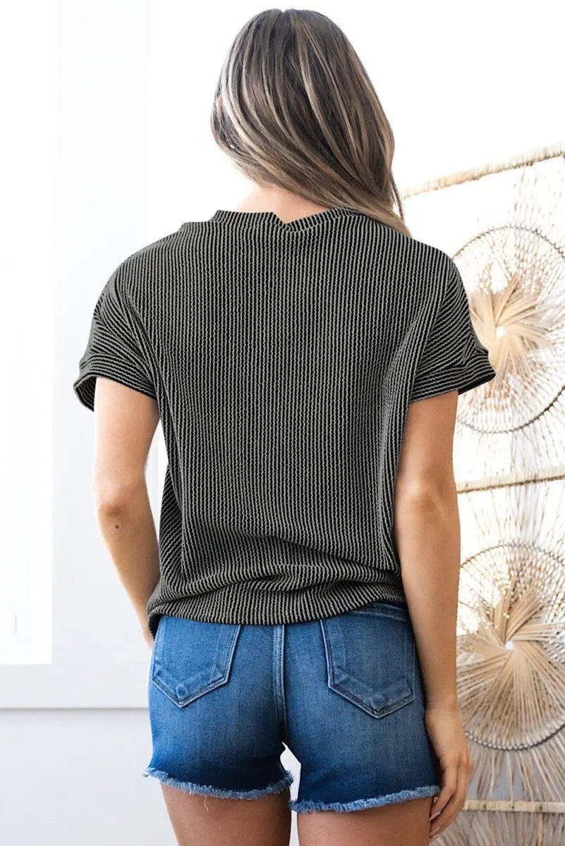 T-Shirts Love Salve Grey Knit Colorblock Daily Wear T-Shirt Casual, Pocketed