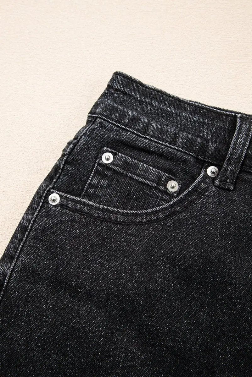 Accessories Love Salve Grey Denim Mini Skirt Women's Daily Casual Ripped Raw Hem Skirt