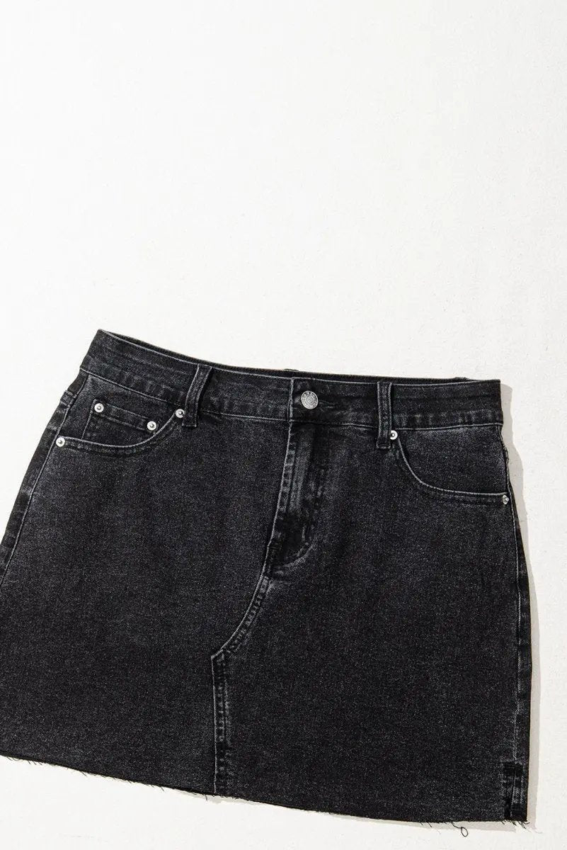 Accessories Love Salve Grey Denim Mini Skirt Women's Daily Casual Ripped Raw Hem Skirt