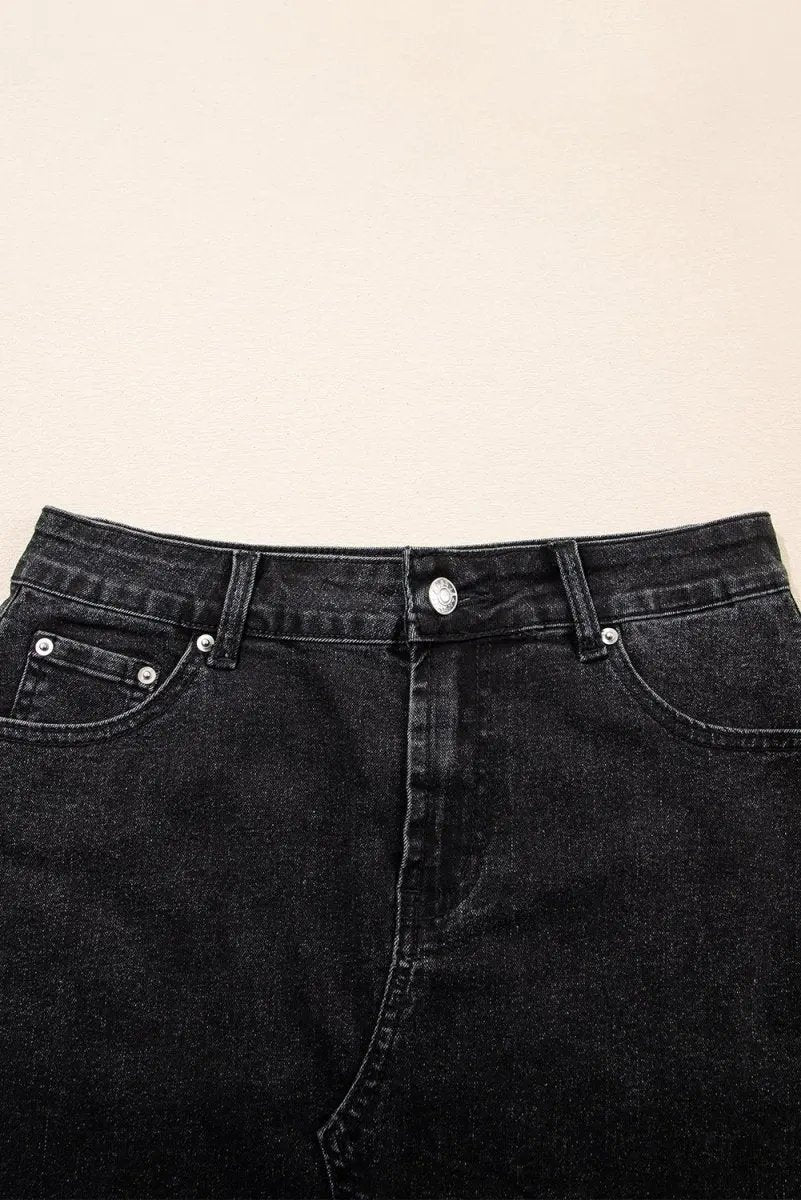 Accessories Love Salve Grey Denim Mini Skirt Women's Daily Casual Ripped Raw Hem Skirt