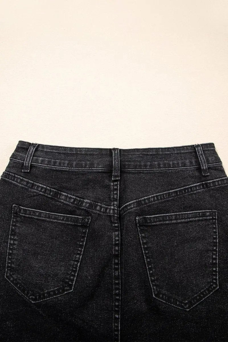 Accessories Love Salve Grey Denim Mini Skirt Women's Daily Casual Ripped Raw Hem Skirt