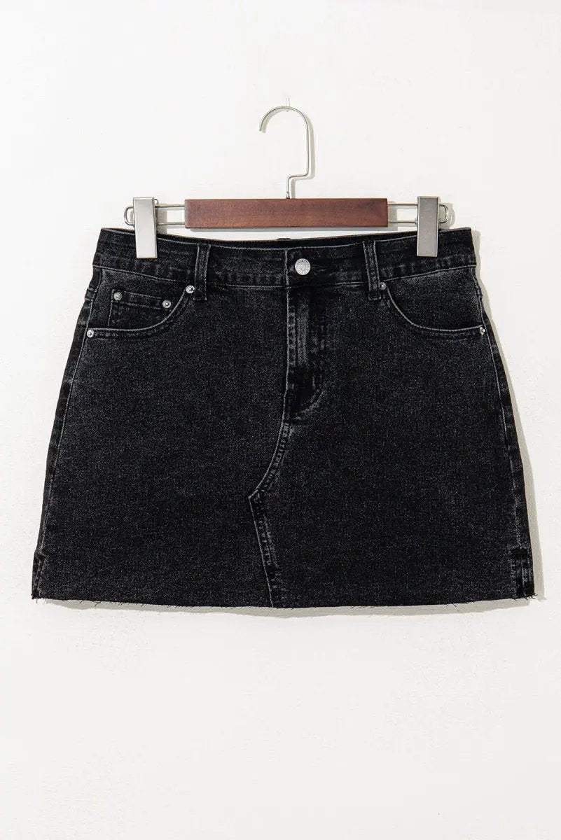 Accessories Love Salve Grey Denim Mini Skirt Women's Daily Casual Ripped Raw Hem Skirt