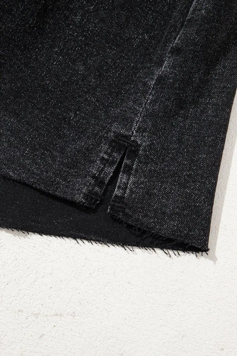 Accessories Love Salve Grey Denim Mini Skirt Women's Daily Casual Ripped Raw Hem Skirt