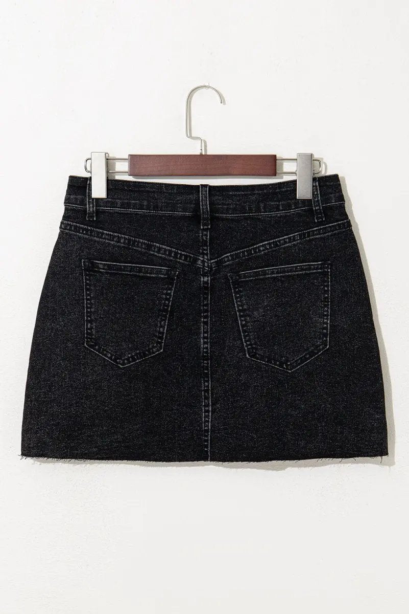 Accessories Love Salve Grey Denim Mini Skirt Women's Daily Casual Ripped Raw Hem Skirt