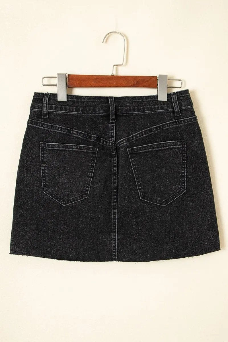Accessories Love Salve Grey Denim Mini Skirt Women's Daily Casual Ripped Raw Hem Skirt