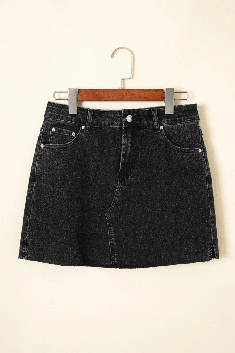 Accessories Love Salve Grey Denim Mini Skirt Women's Daily Casual Ripped Raw Hem Skirt