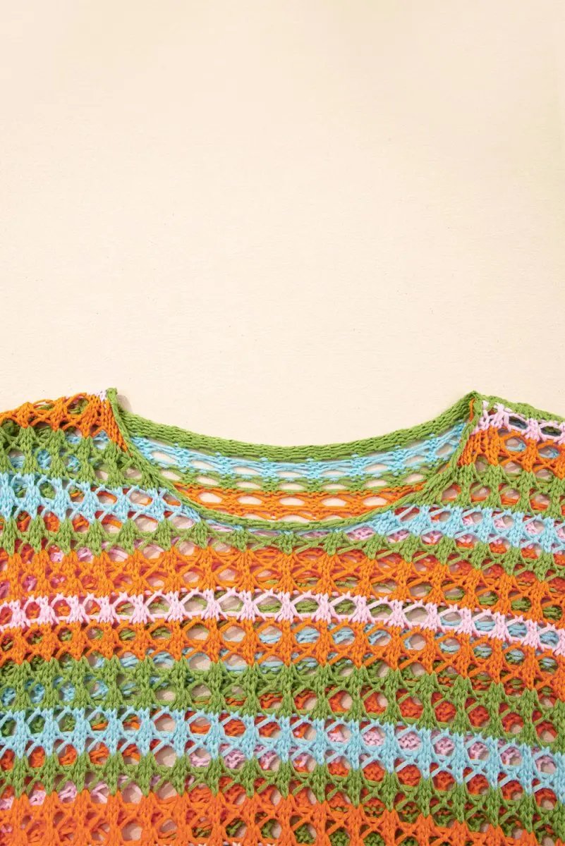 Sweaters Love Salve Carrot Stripe Women's Beach, Vacation + Crochet Knit Cover Up + Lightweight, Bohemian