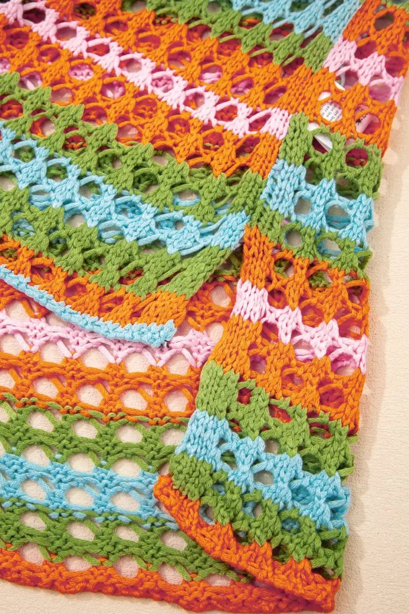 Sweaters Love Salve Carrot Stripe Women's Beach, Vacation + Crochet Knit Cover Up + Lightweight, Bohemian