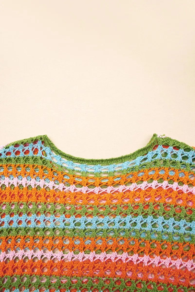 Sweaters Love Salve Carrot Stripe Women's Beach, Vacation + Crochet Knit Cover Up + Lightweight, Bohemian