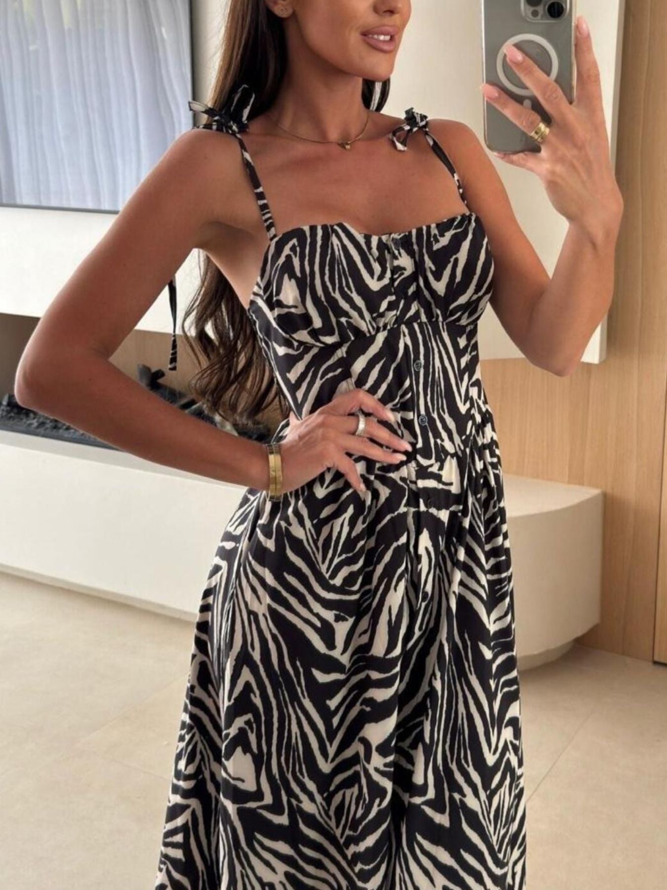 Striped Tie Shoulder Midi Dress