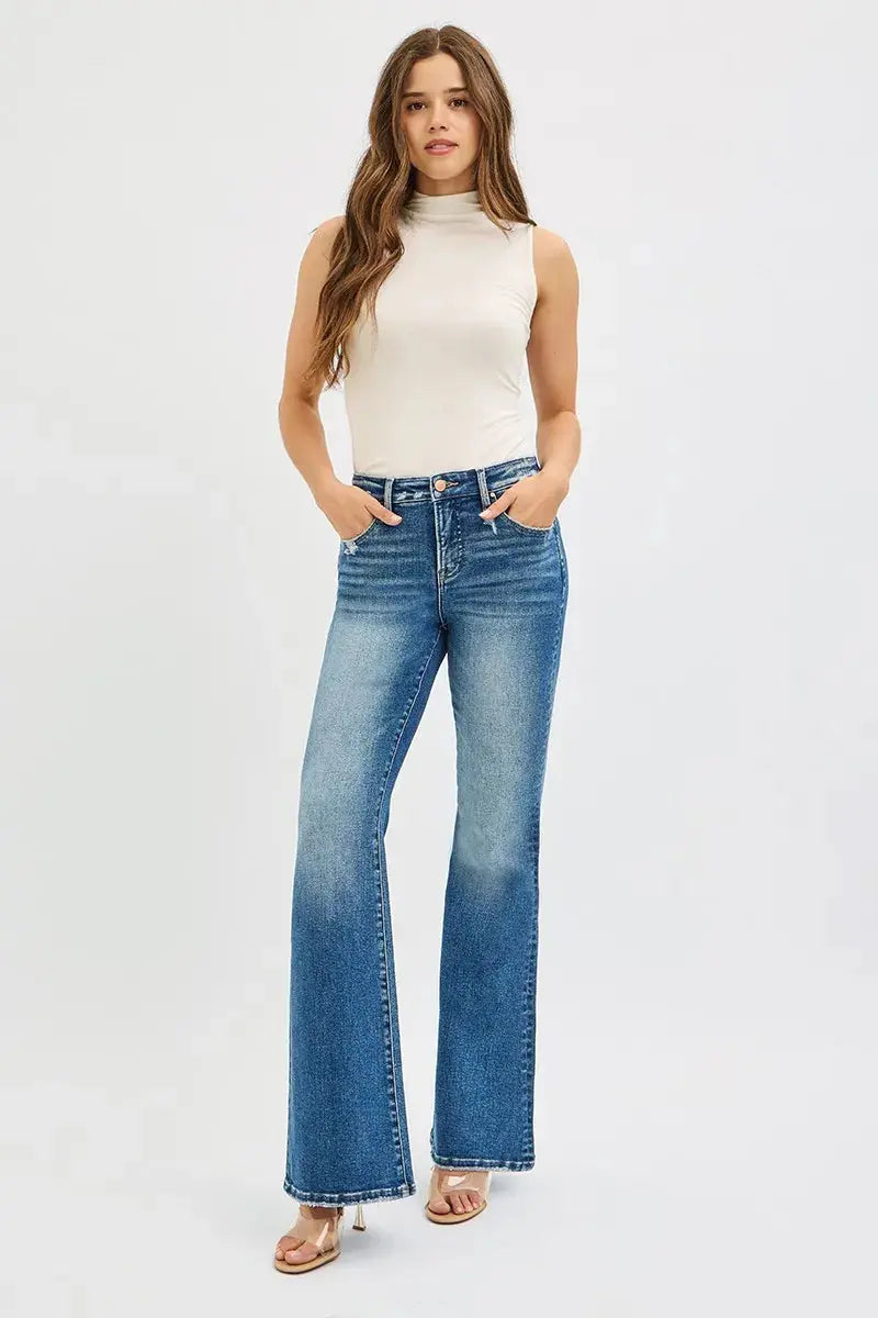 RISEN Jeans - Plus Size Tummy Control High Rise Flare Jeans
