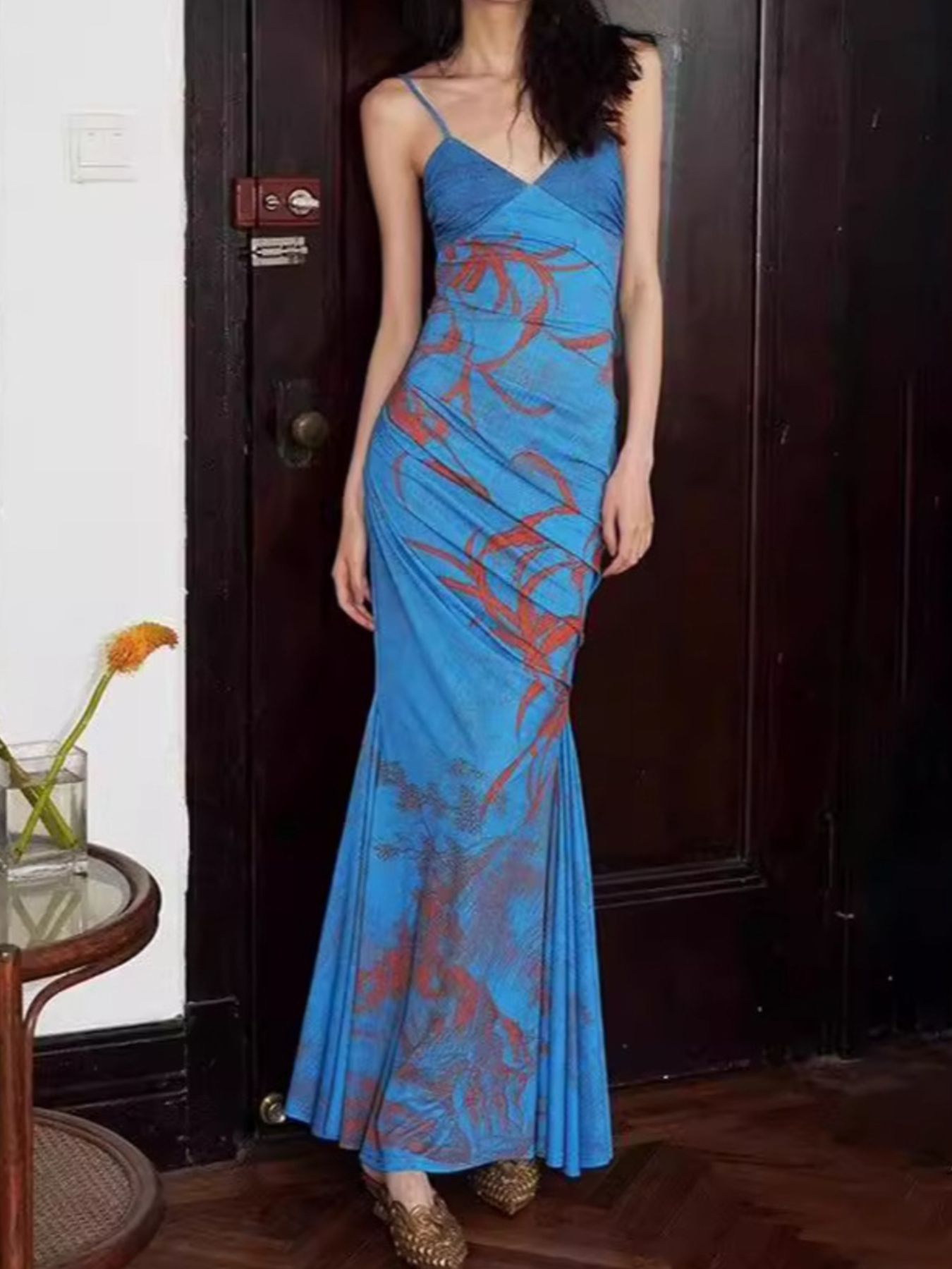 Printed Spaghetti Strap Maxi Dress