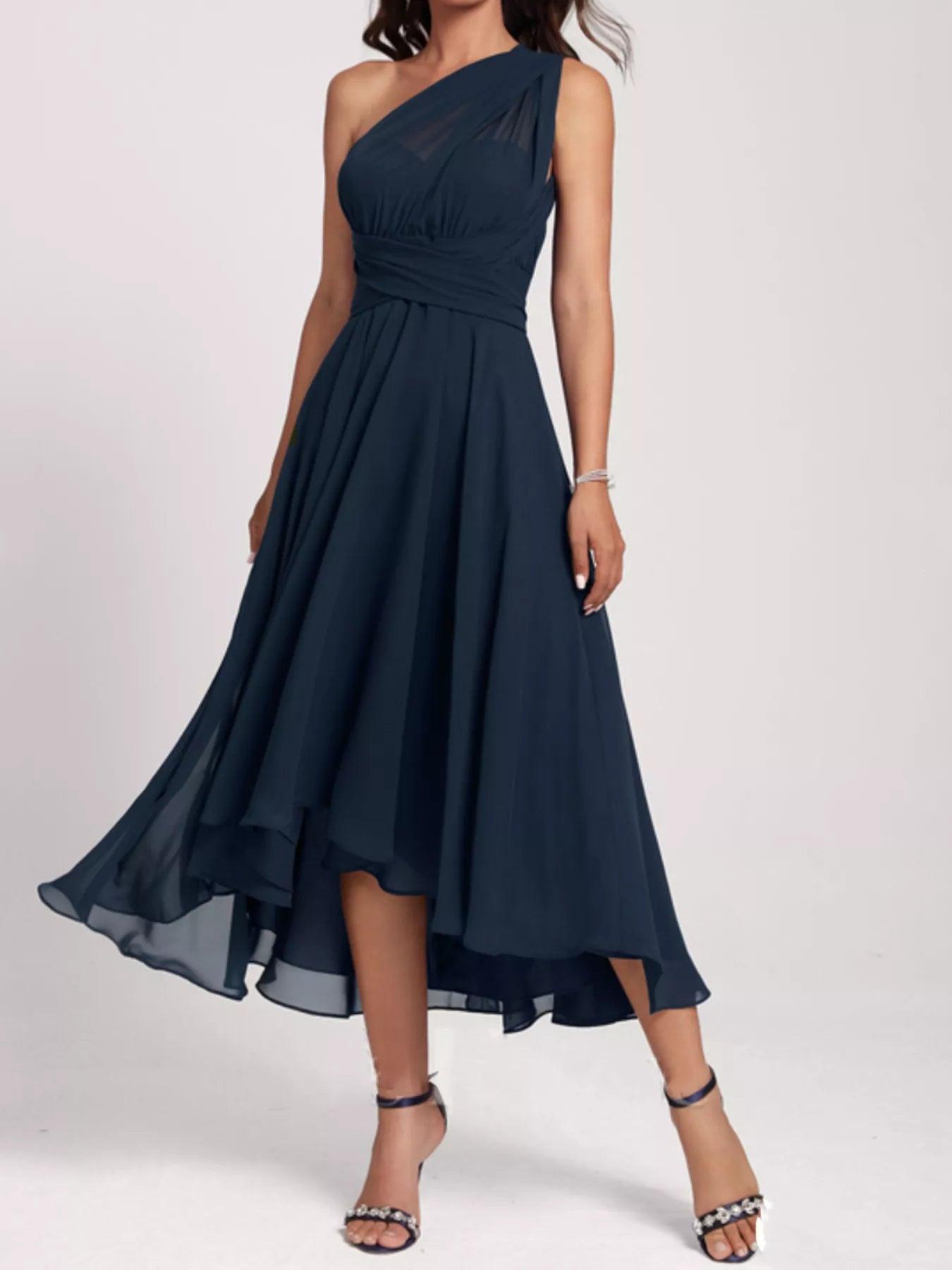 Ruched Crisscross A Line Midi Dress