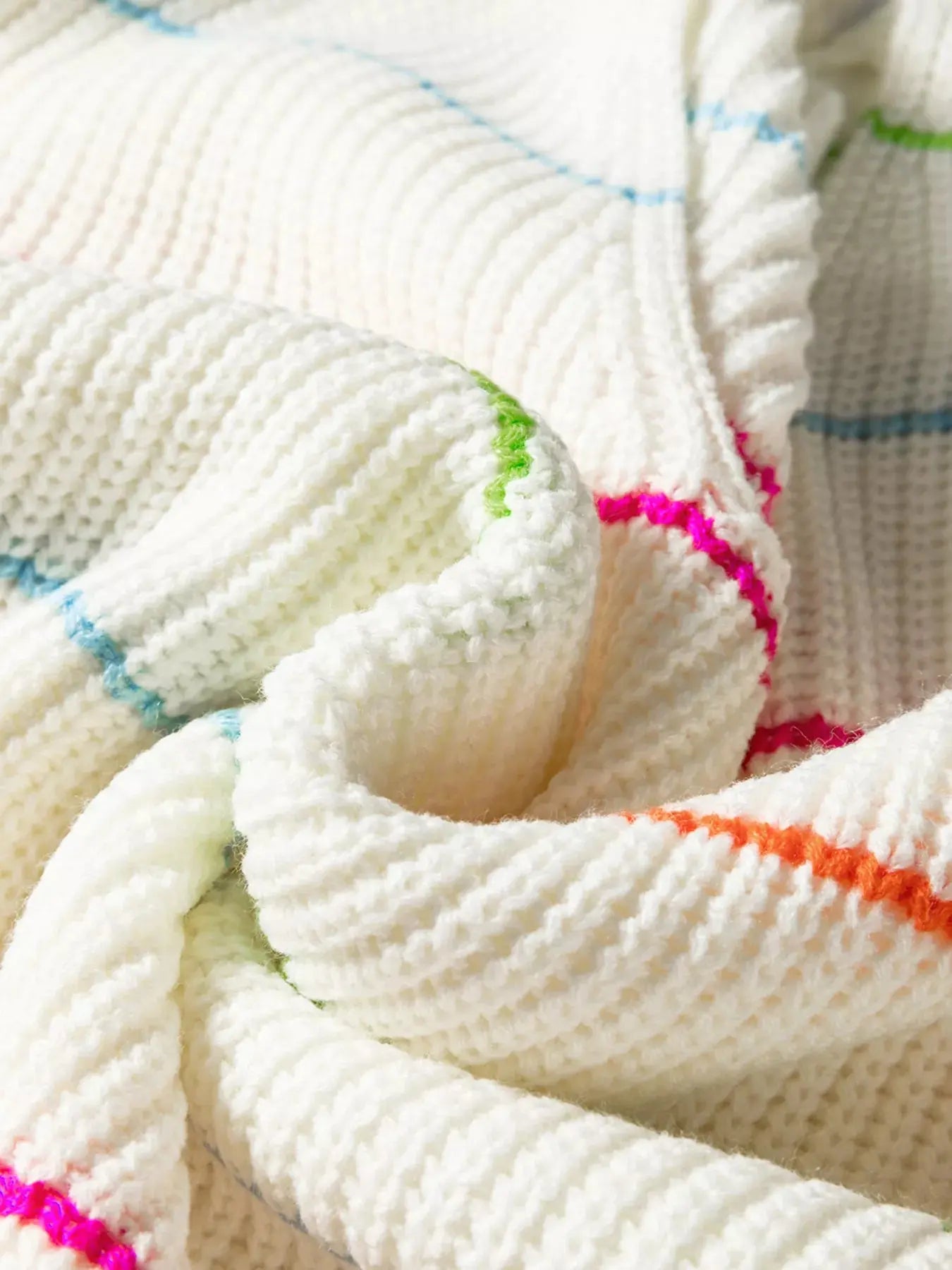 Colorful Striped Detail V-Neck Baggy Drop Shoulder Sweater
