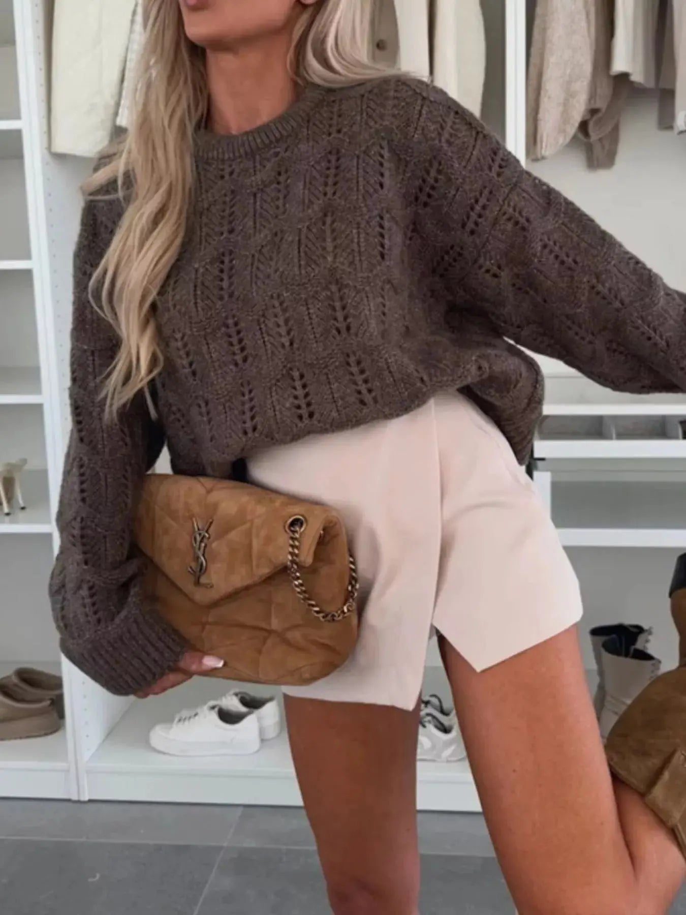 Round Neck Openwork Sweater