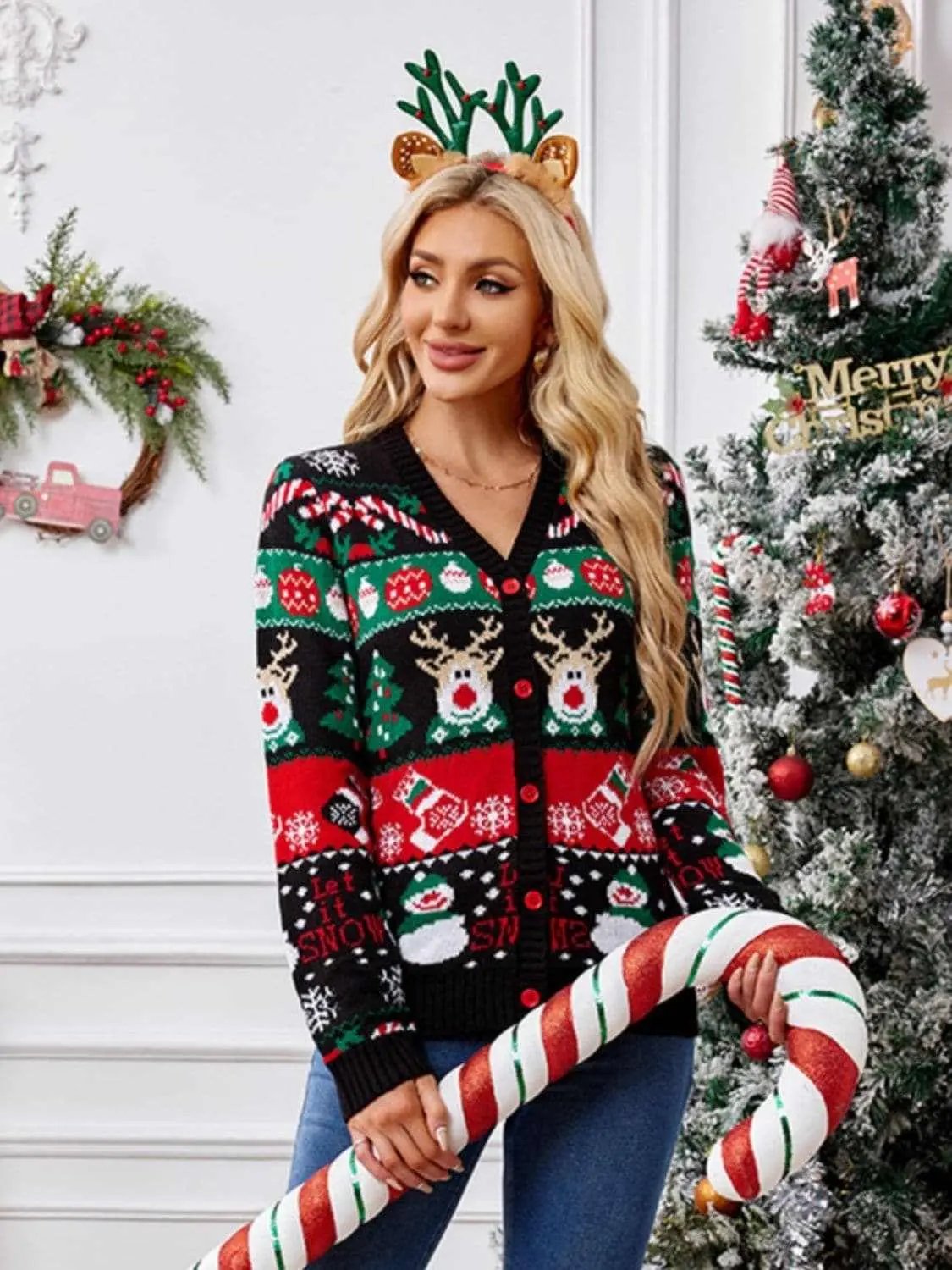 Sweaters Trendsi Reindeer Print Cardigan for Women