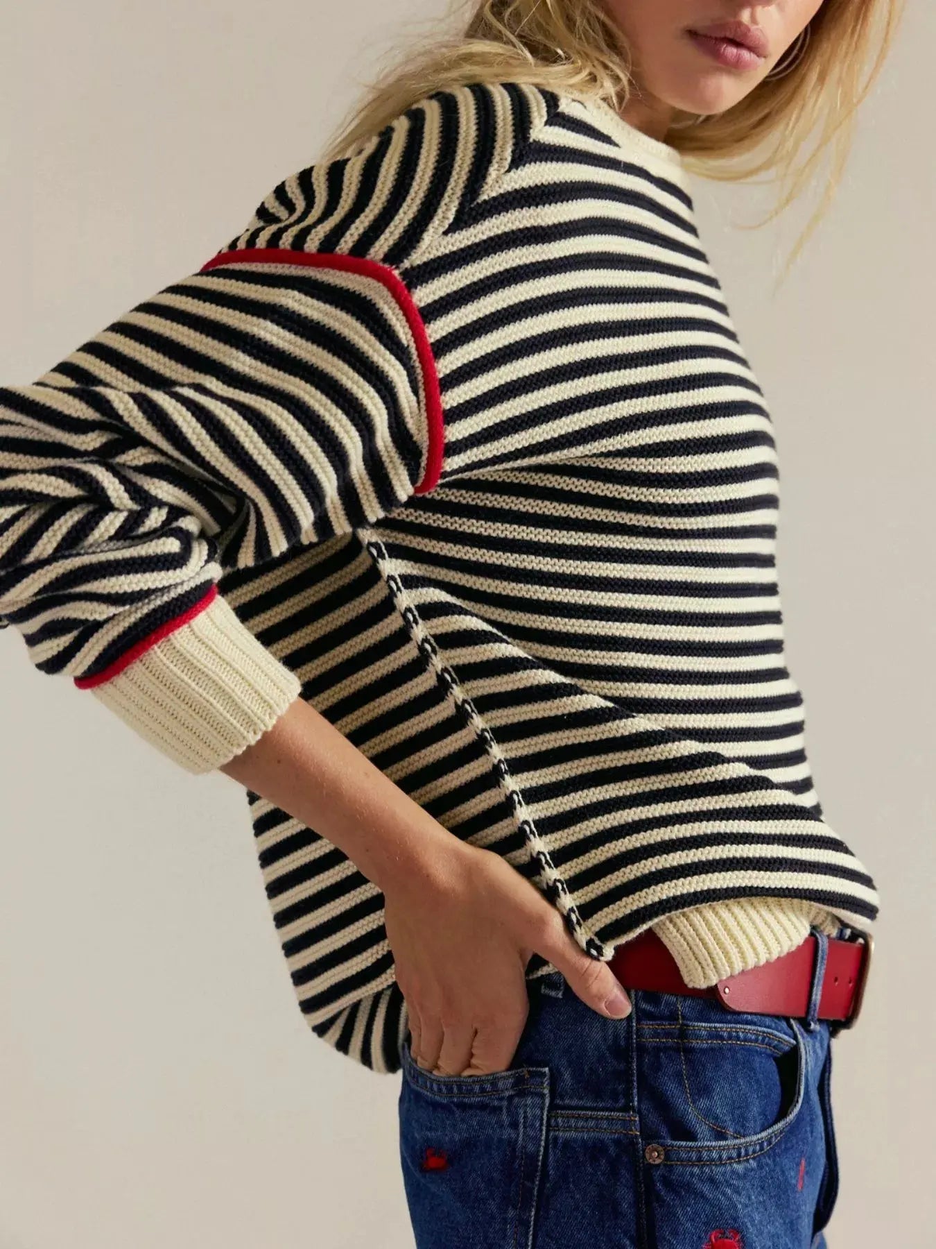 Striped Round Neck Long Sleeve Sweater