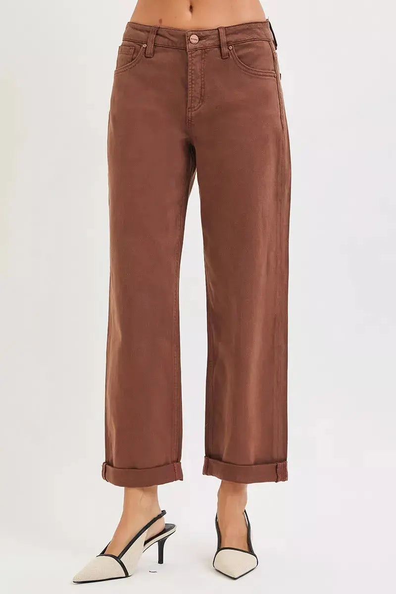 RISEN Jeans - Full Size Tummy Control Mid Rise Ankle Barrel Baggy Jeans